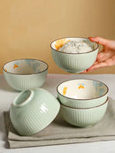 Axyaa Daisy Ceramic Rice Bowls Set
