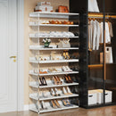 Axyaa 8-Tier Acrylic & Wood Shoe Rack: Modern Organizer Display Shelf for 24-32 Pairs
