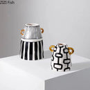Axyaa Striped Ceramic Vase for Flowers Desk Decor Artifical Arrangement Aesthetic Ornament