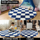 Axyaa Checkerboard Round Rug: Soft Plush Circular Carpet for Home Decor and Nursery
