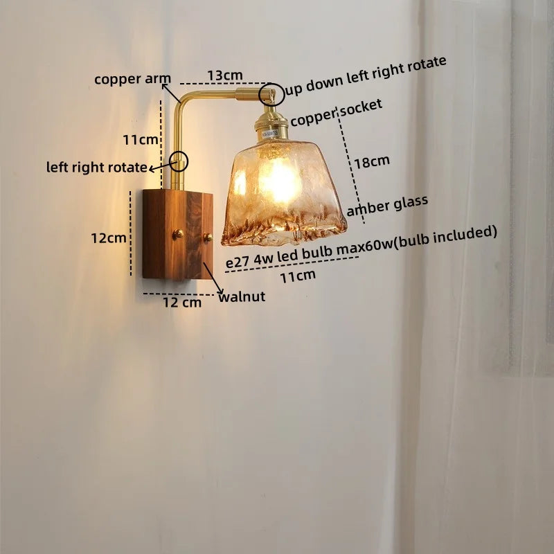 Axyaa Nordic LED Wall Lamps Walnut Glass Stair Light Fixtures for Home Décor