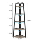 Axyaa 5-Tier Industrial Corner Bookshelf - 70" Tall Stand with Plant Shelf