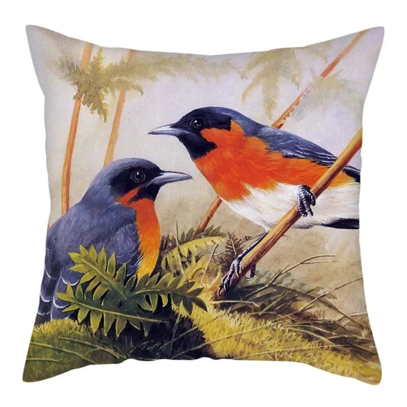 Axyaa Bird and Flower Printed Pillow Cover 45x45cm for Home Sofa Decor