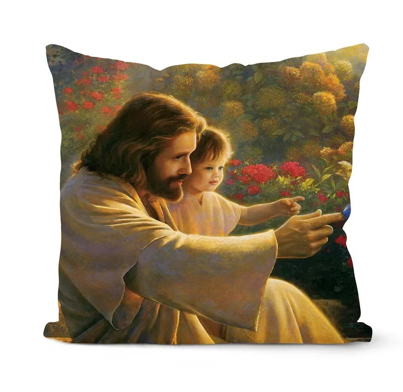 Retro Oil Painting Christmas Pillowcase - Axyaa Nativity Cushions Case Jesus Christ Print Throw Pillows Case