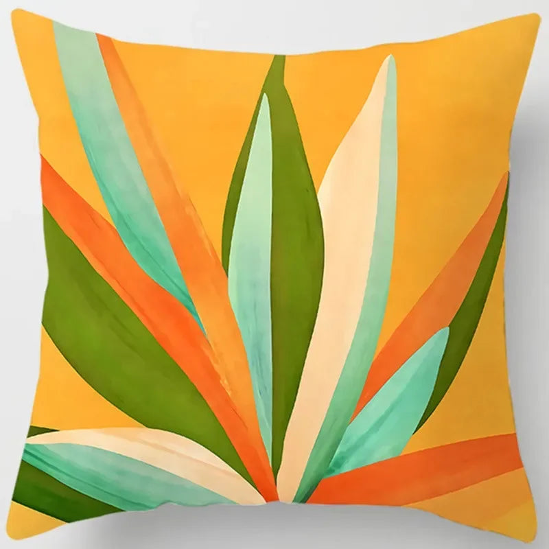 Yellow Floral Leaves Pattern Cushion Cover for Modern Living Room by Axyaa