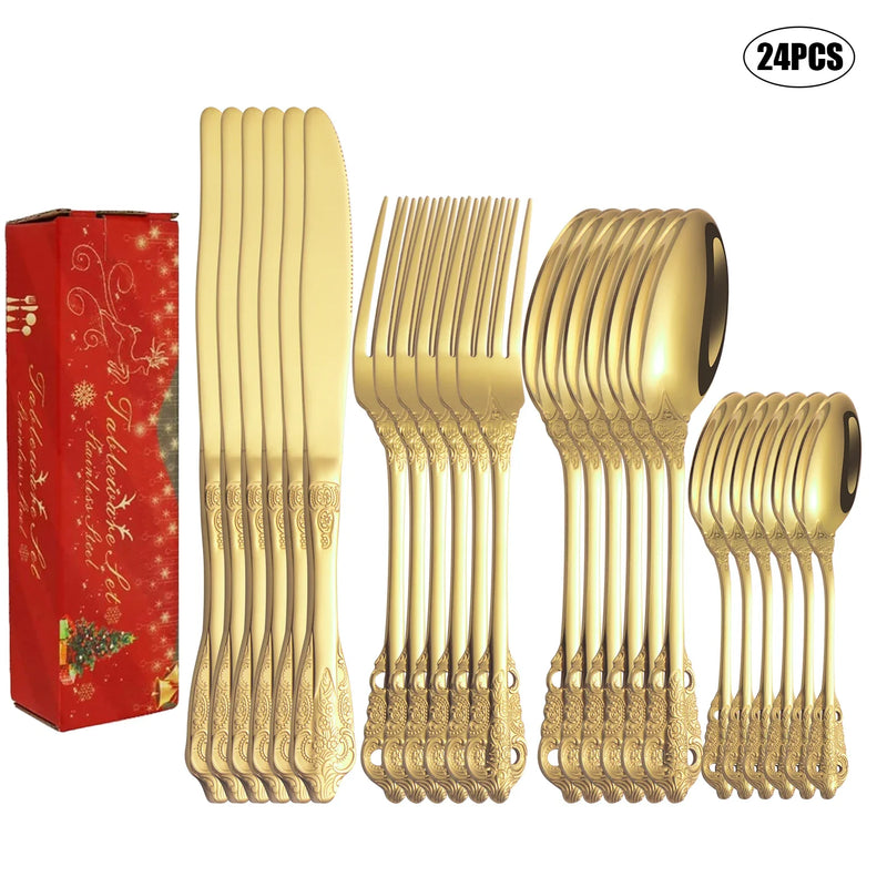 Axyaa 24pcs High-End Stainless Steel Tableware Set for Home, Hotel, Party, Christmas Gift