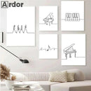 Axyaa Nordic Piano Music Notes Wall Art Poster - Black White Canvas Print