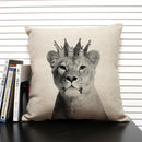 Axyaa African Animal Linen Pillow Cover 45x45cm - Lion, Elephant, Elk Portrait Decor