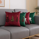 Axyaa Christmas Elk Tree Embroidered Pillowcase Cojines Red Green Decorative Cushion Cover