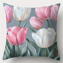 Axyaa Pink & White Tulip Cushion Cover Set - 4pcs, 45x45cm, Single-Sided Print