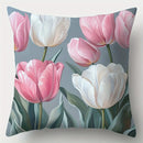 Axyaa Pink & White Tulip Pillowcase Set, 45x45cm, Single-Sided Print for Home Decoration