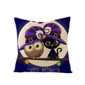 Axyaa Halloween Pillow Cover 45x45 - Pumpkin Owl Cat Spider Sofa Cushion Decor