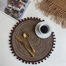 Axyaa Red Pompom Placemats - Set of 6/10, Cute Woven Table Mats for Kitchen & Dining