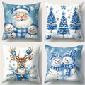 Axyaa Christmas Pillow Covers - Santa Claus, Snowman, Reindeer, Holiday Tree Designs