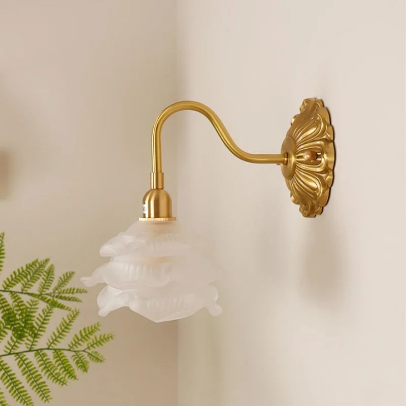Axyaa Nordic LED Flower Wall Light Antique Gold Brass Modern Bedside Lamp