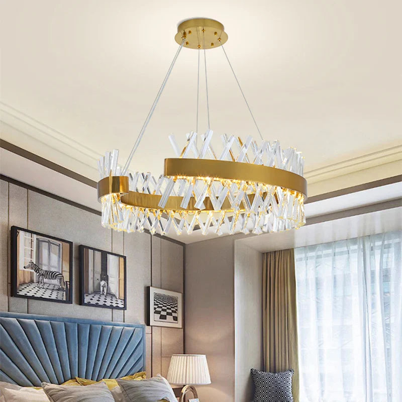 Axyaa Modern Luxury Crystal Chandelier, LED Pendant Lighting for Hotel and Living Room