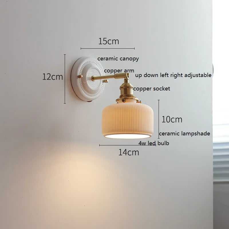 Axyaa Ceramic LED Wall Sconce with Adjustable Copper Arm - Pull Chain Switch