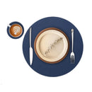 Axyaa Double Color PU Leather Placemat Coaster Set - Round Elegant Dining Table Mat
