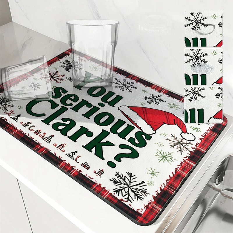 Axyaa Santa Hat Absorbent Mat: Quick Dry Antiskid Kitchen & Bathroom Drain Pad