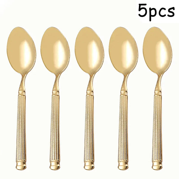 Axyaa Stainless Steel Cutlery Set, 5pcs Steak Fork Knife Spoon for Banquets