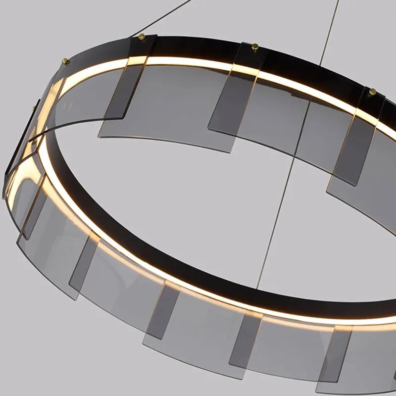 Axyaa Stratos Glass Circle LED Pendant Light: Luxury Ceiling Chandelier for Kitchen Island