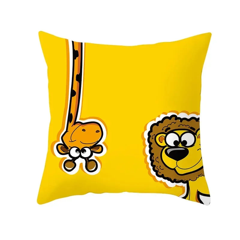 Nordic Cartoon Print Yellow Blue Cushion Cover 45*45cm by Axyaa