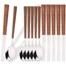Axyaa Luxury Wooden Handle Cutlery Set - 8/12Pcs, Korean Style Flatware & Chopsticks