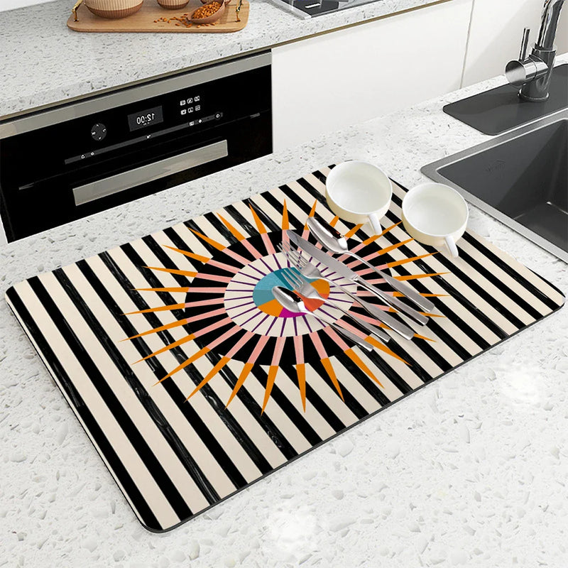 Axyaa Color Block Absorbent Draining Mat - Quick Dry Dish Drying & Bathroom Drain Pad