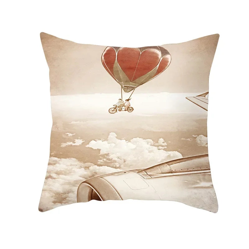 Axyaa Romantic Couple Pillowcases | Soft Cartoon Pattern Sofa Pillow Covers