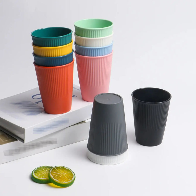 Axyaa Vertical Pattern Cup Set - 11pcs, Multi-color, Reusable Plastic Drinking Cups