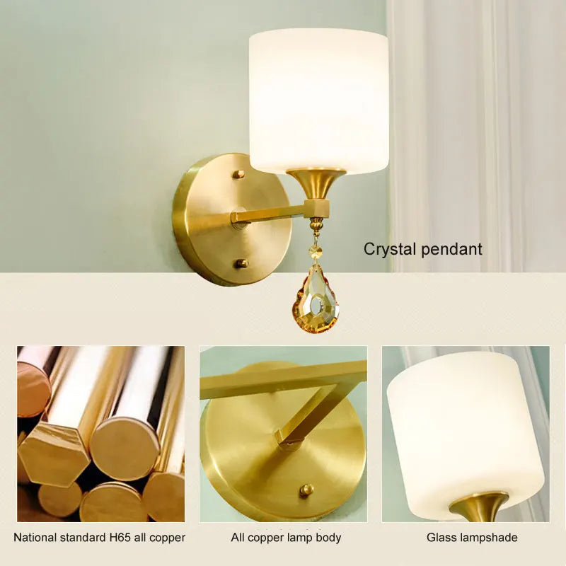 Axyaa Copper Crystal Wall Lamp for Living Room, Bedroom, and Study Lighting