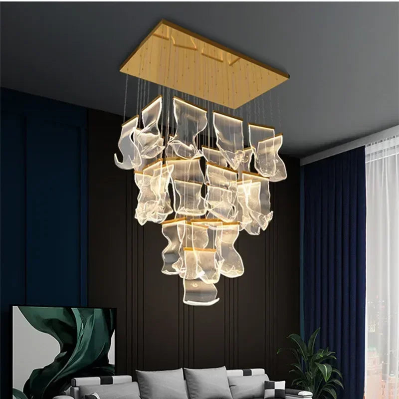 Axyaa Luxury Acrylic Leaf LED Chandelier Dimmable Pendant Light