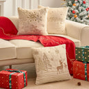 Axyaa Christmas Embroidered Beige Pillowcase 45x45cm Plush Sofa Cushion Cover
