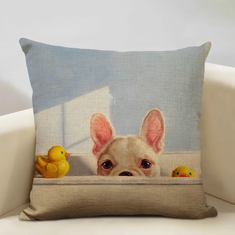 Axyaa Bullfighting Dog Cushion Cover - 45x45cm Linen Pillowcase for Home Decor