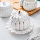 Axya Ceramic Pumpkin Cup Set with Gold Rim Cover and Spoon - Kitchen Supplies