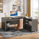 Axyaa Executive L-Shaped Desk with Mobile File Cabinet and Storage Shelves