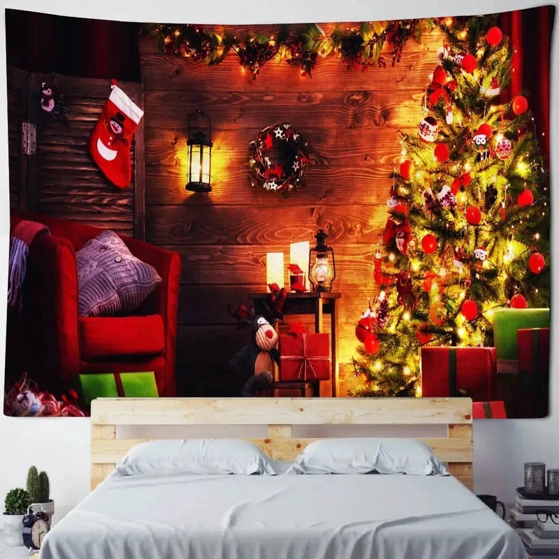 Axyaa Aurora Night View Christmas Tree Tapestry for Festive Home Decor
