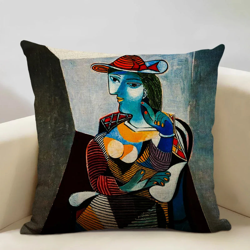 Pablo Picasso Abstract Art Cushion Cover 45x45cm Beige Linen Axyaa Brand