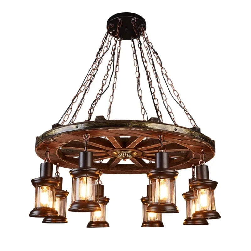 Axyaa Iron LED Wheel Pendant Lights - Industrial Metallic Lustre Hanging Lamps
