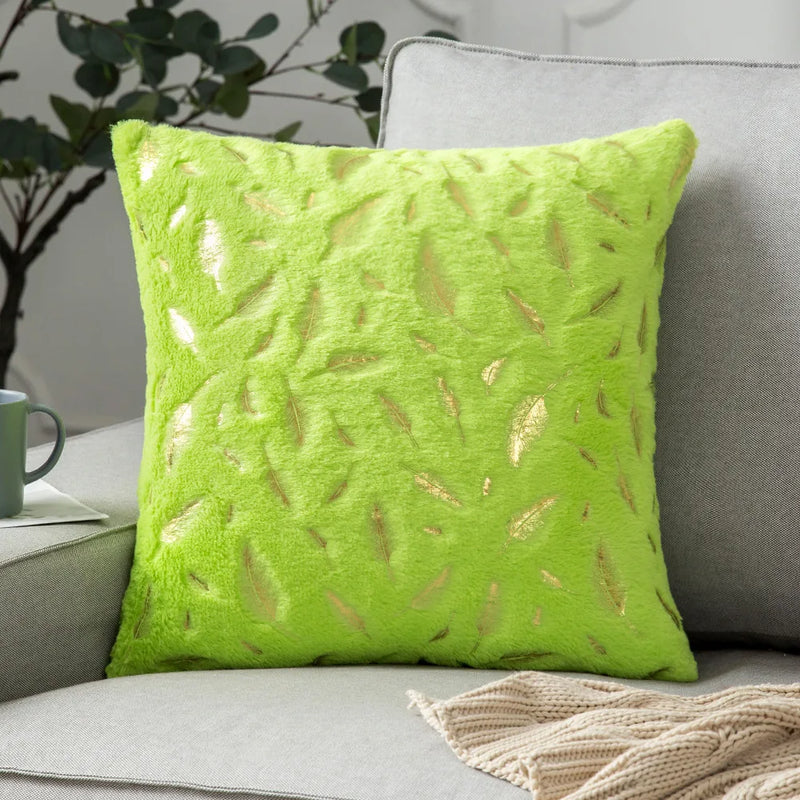 Axyaa Bronzing Golden Feather Style Plush Pillowcase for Festive Home Decor