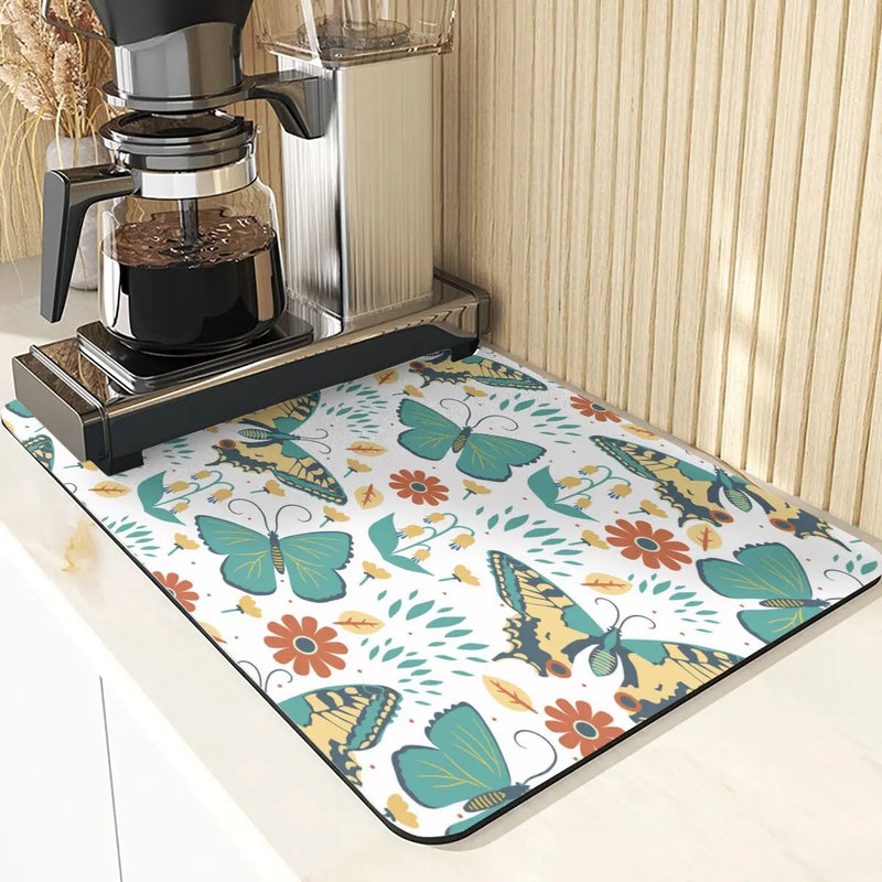 Butterfly Print Table Mat Coaster Set by Axyaa: Kitchen Accessories Absorbent Drying Mat