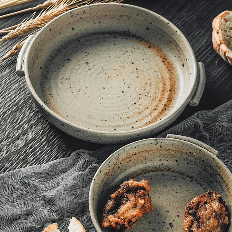 Axya Handcrafted Rough Pottery Plate with Handle