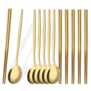 Axyaa Black Stainless Steel Cutlery Set with Korean Chopsticks & Dinner Spoons