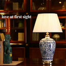 Axyaa Chinese Blue White Porcelain Table Lamp LED Dimming for Living Room
