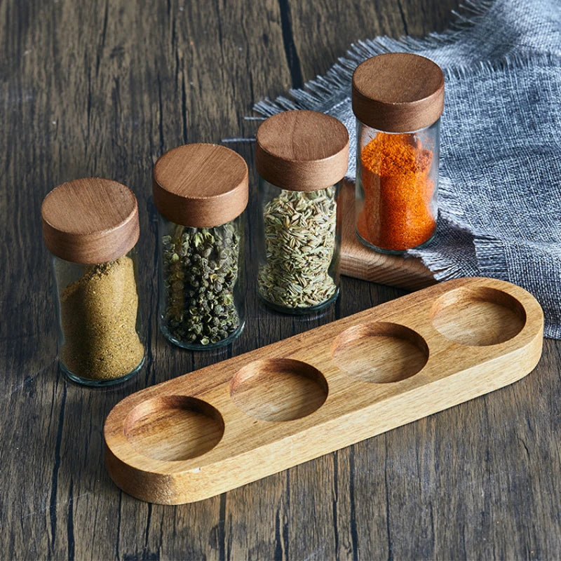 Axya Spice Box Set: Seasoning Jars, Wooden Pallets, Kitchen Storage Containers