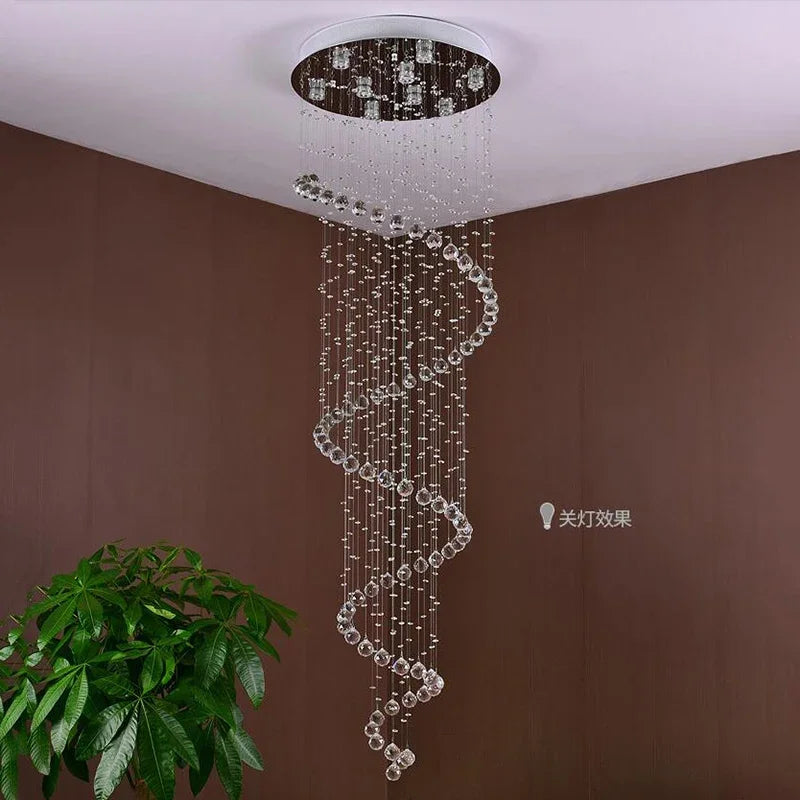 Axyaa Modern Spiral Crystal Chandelier for Large Staircases, Rain Drop Design