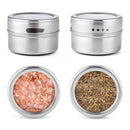 Axya Stainless Steel Spice Jars Set with Wall Mounted Rack & Wipeable Labels