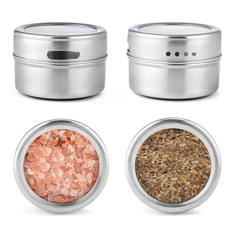 Axya Stainless Steel Spice Jars Set with Wall Mounted Rack & Wipeable Labels