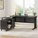 Axyaa 63" Executive Desk with File Cabinet, L Shaped Computer Desk & Storage Shelves