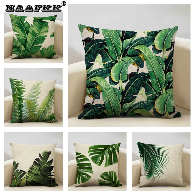 Axyaa Tropical Palm Leaf Cushion Cover 45x45cm Linen Pillowcase